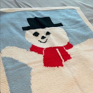 Snowman Knit Blanket with Red Scarf